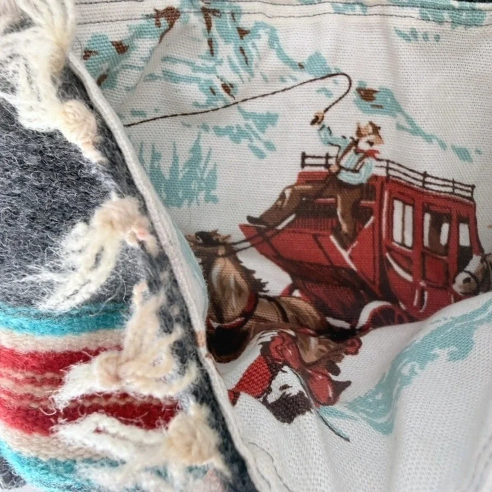 Handmade Wool Handwoven Crossbody Bag Turquoise Red Rope Strap Boho Southwestern